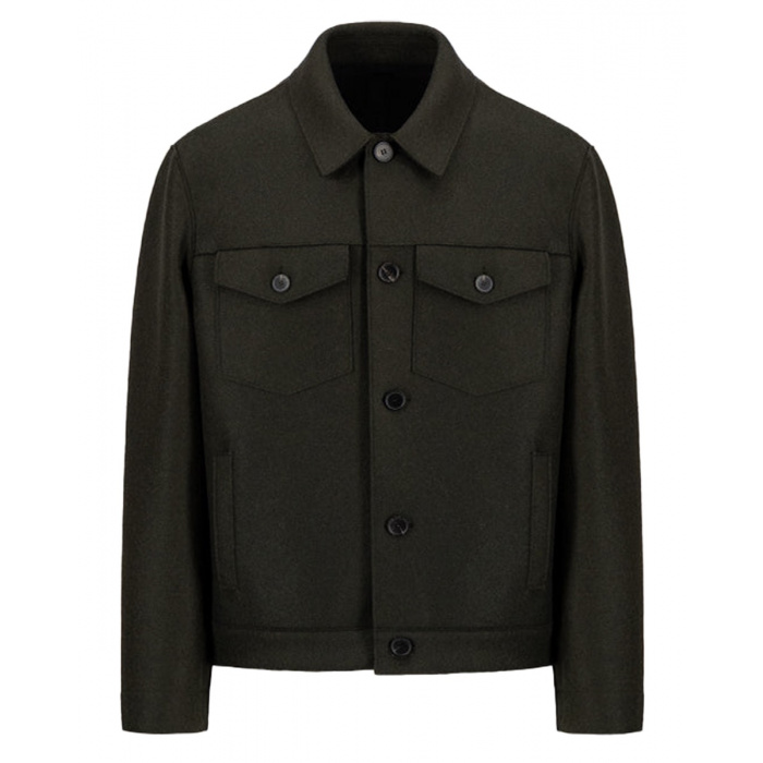 HARRIS WHARF LONDON Herren Western Jacket aus gepresster Wolle Dark Khaki