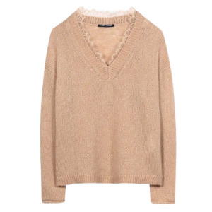 LUISA CERANO - Damen Strick Pullover - V-Pullover aus Alpaka-Mix - Cappuccino
