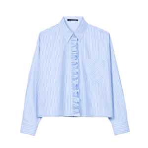 LUISA CERANO Damen Streifen Hemdbluse - mit Rüsche - The Printed Oxford